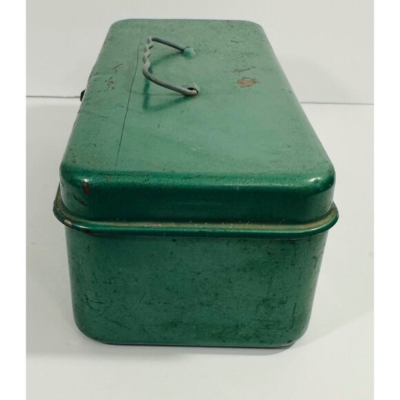 Vintage Green Metal Lockable Storage Tool Lunch Tackle Box Handle Industrial Rus - Picture 5 of 10